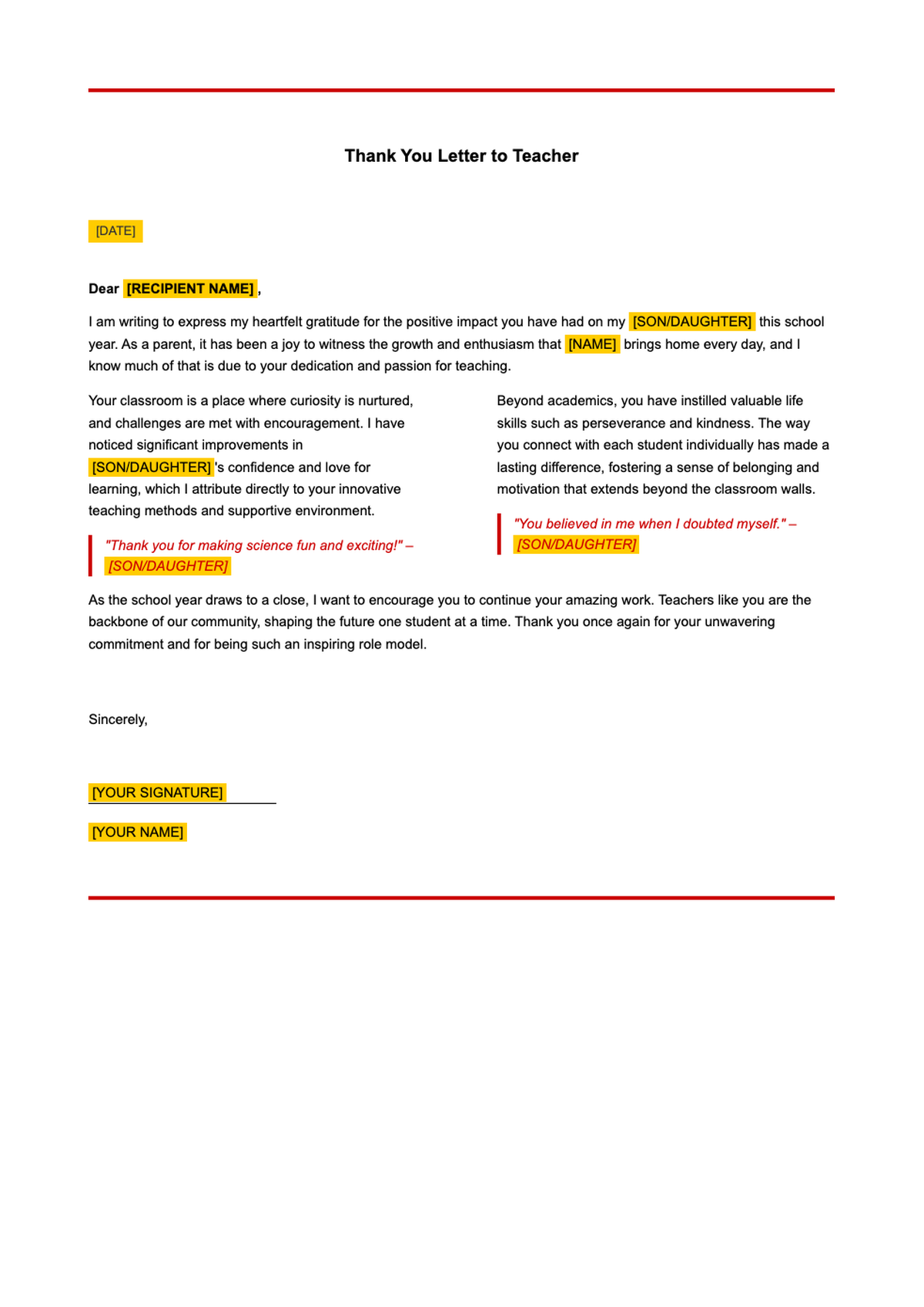 Parent thank you letter to teacher template with red accents_variant_1